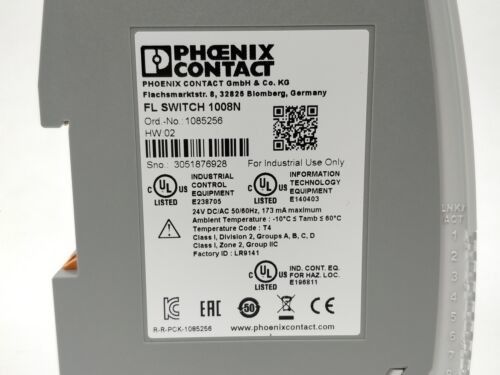 FL SWITCH 1008N 1085256 Industrial Ethernet Switch with IP54 Protection Level and 0.05 cm-1 Cell Constant