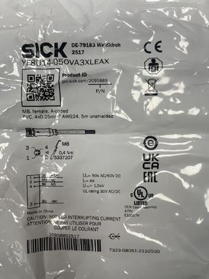 IP20 Terminals EN 60529 SICK YF8U14-050VA3XLEAX Sensor/Actuator Cable with 40 mA Current Consumption