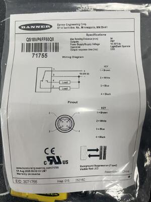 BANNER QS18VP6FF50Q8 High-Reliability Fixed-Field Photoelectric Sensor